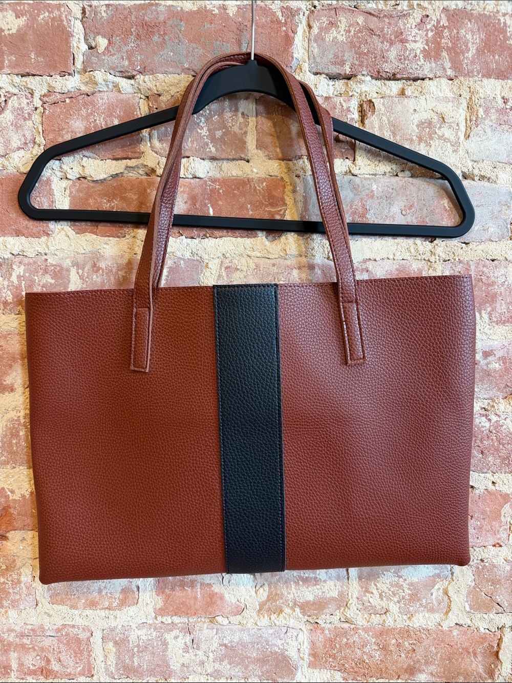 Vince Camuto Brown Tote with Black Center Stripe
